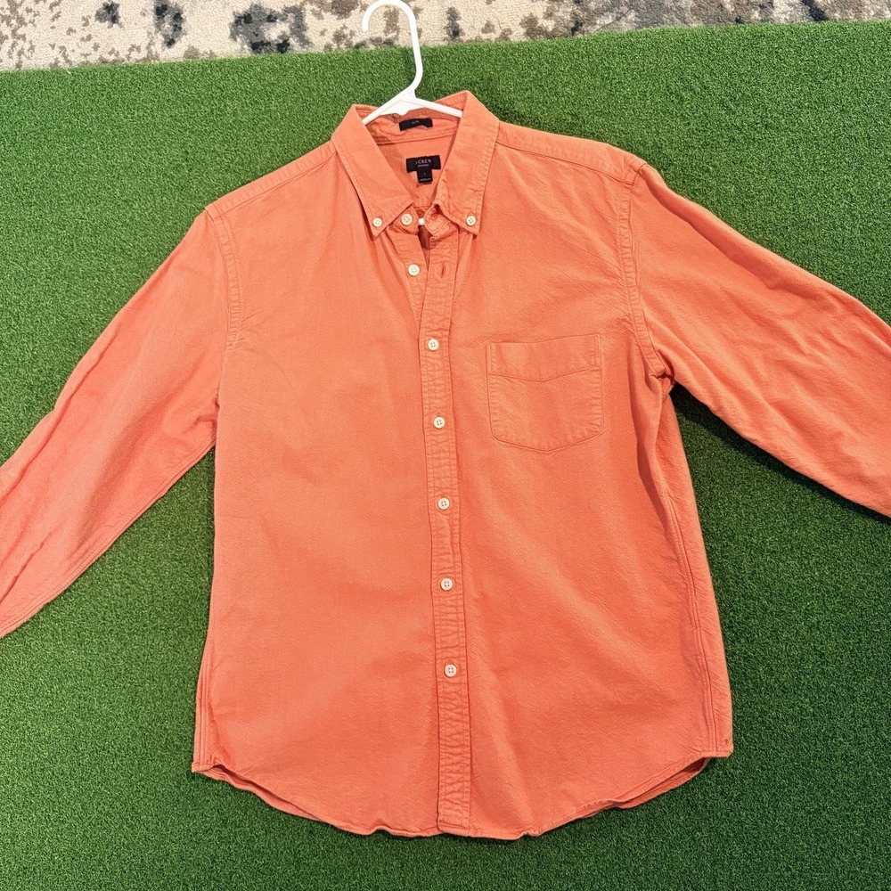 J Crew Shirt Mens Large Orange Oxford Cotton Slim Fit Long Sleeve Button Down